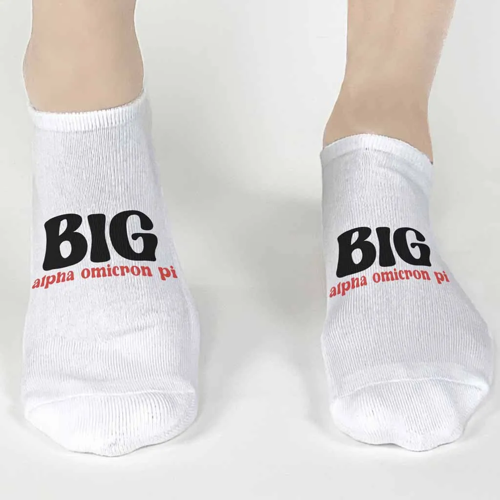 Alpha Omicron Pi No Show Socks for Bigs and Littles