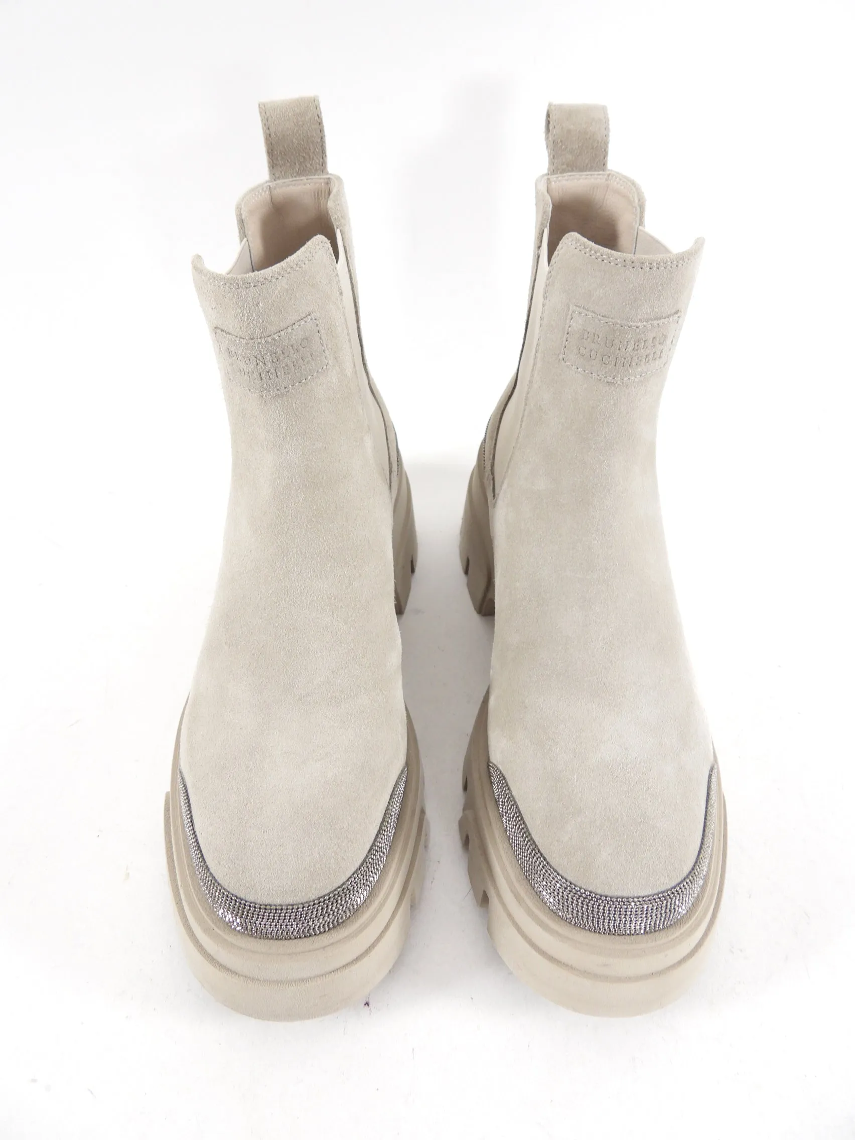 Brunello Cucinelli Light Beige Suede Monili Ankle Boot - USA 7