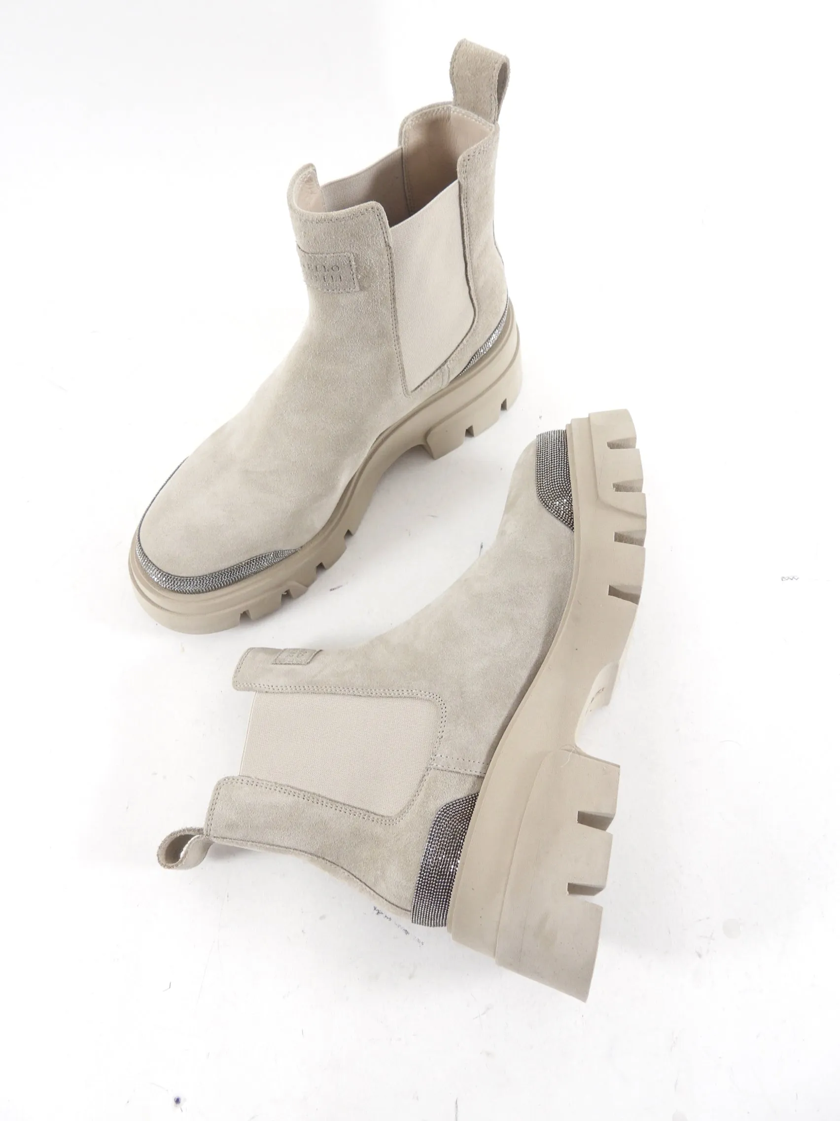 Brunello Cucinelli Light Beige Suede Monili Ankle Boot - USA 7