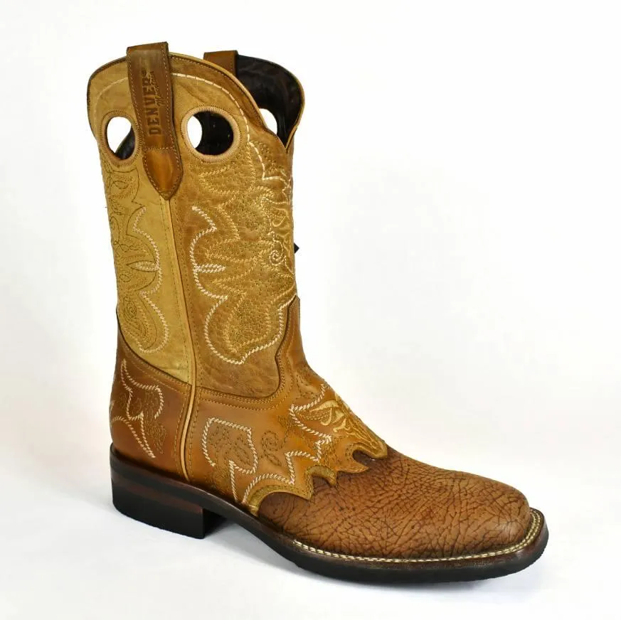 Denver Mountain Rubber Sole Cowboy Boot-French Toe, Oryx Nubuck Shoulder