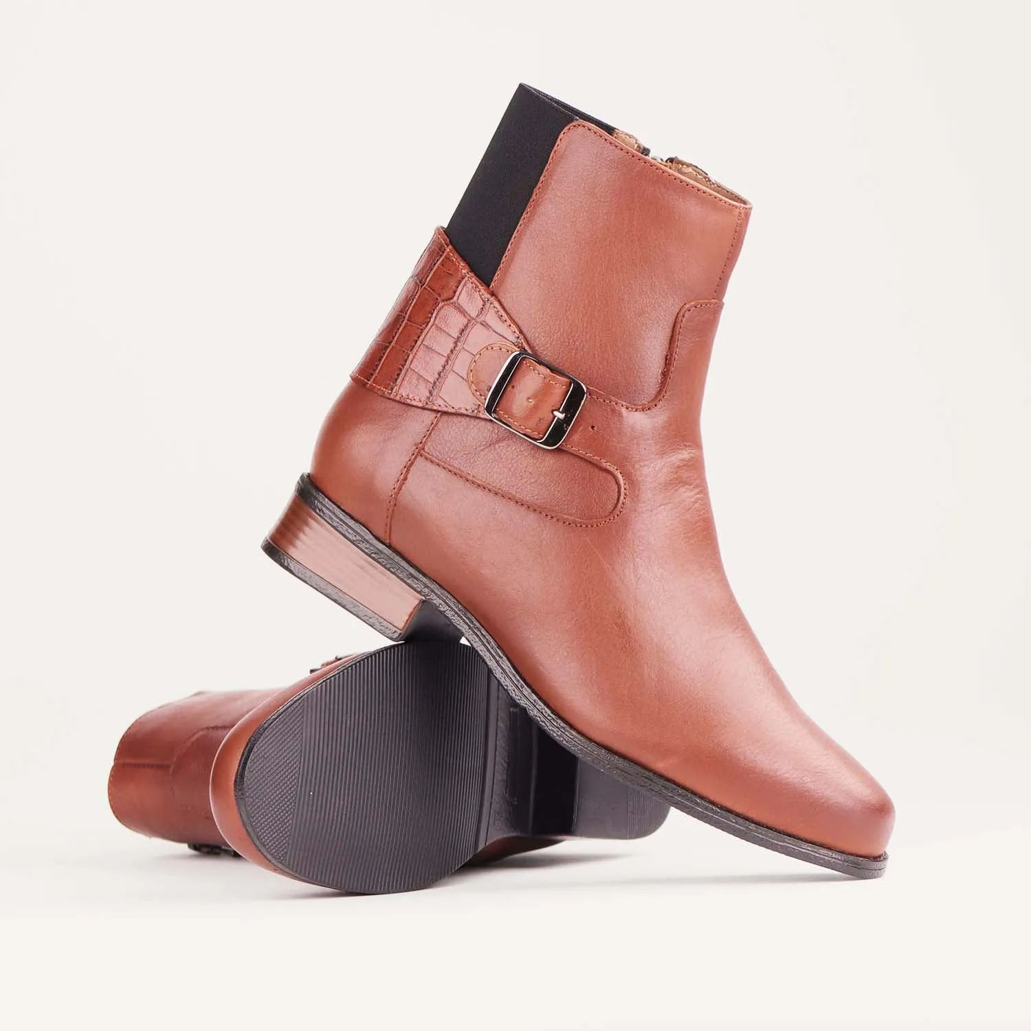 Flat Ankle Boot with Elastic in Chestnut - 12605