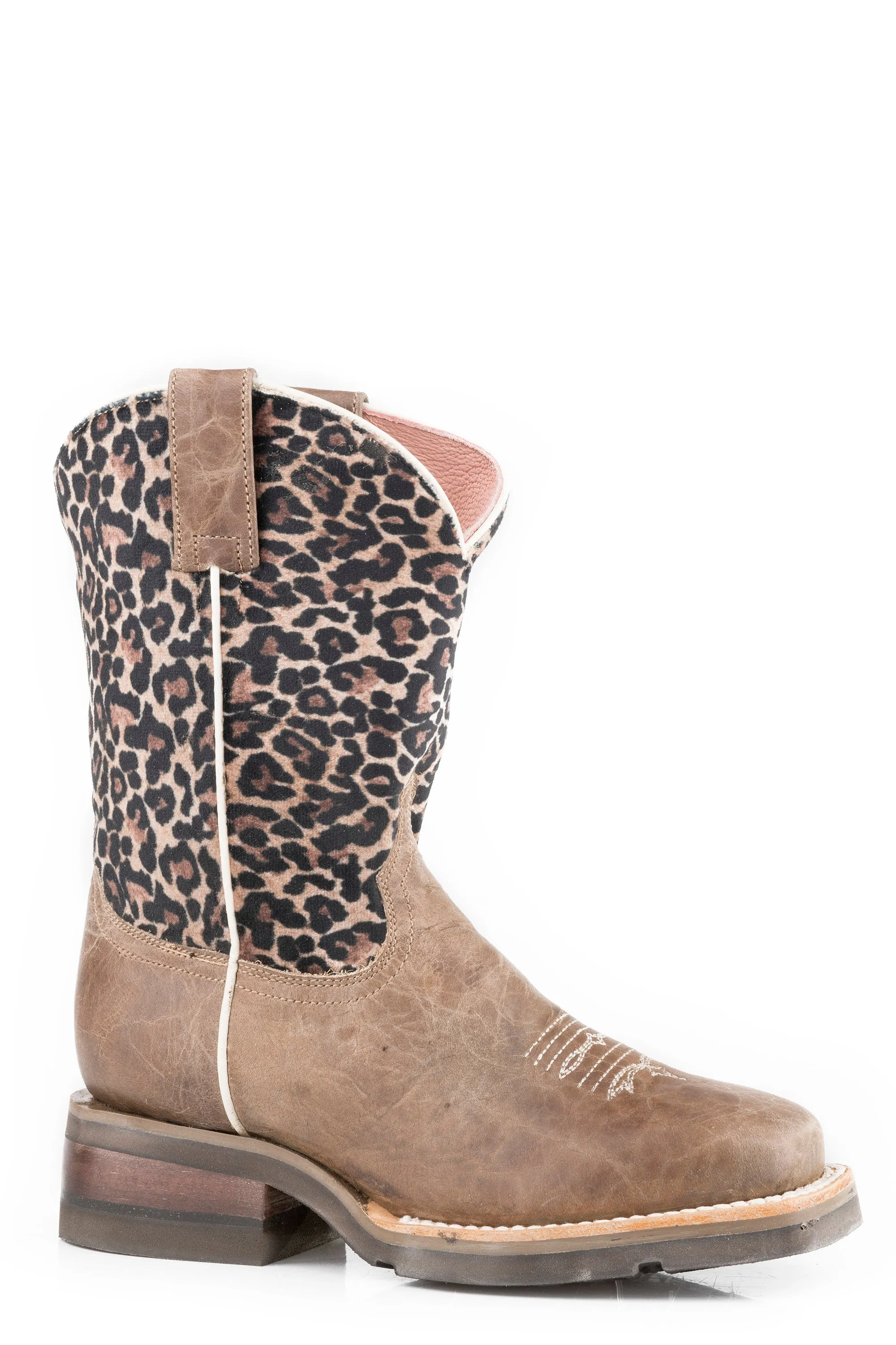 Girl's Roper Waxy Brown Cheetah Print Western Square Toe Boot