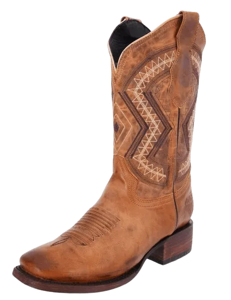 Honey with Intricate Designed Tube Square Toe Rodeo Boot