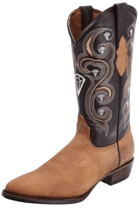 Honey with White Diamonds Round Toe Boot