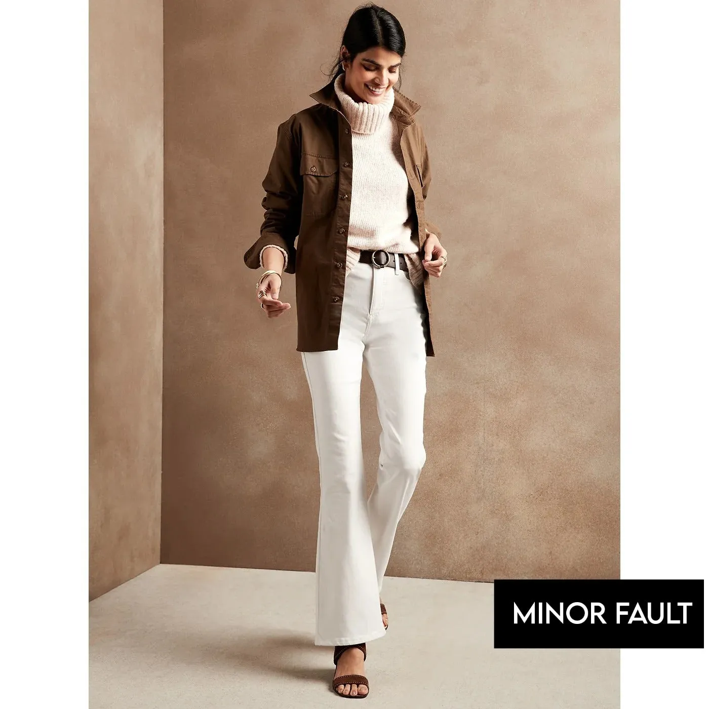 (Minor Fault) White Boot Cut High Rise Jeans