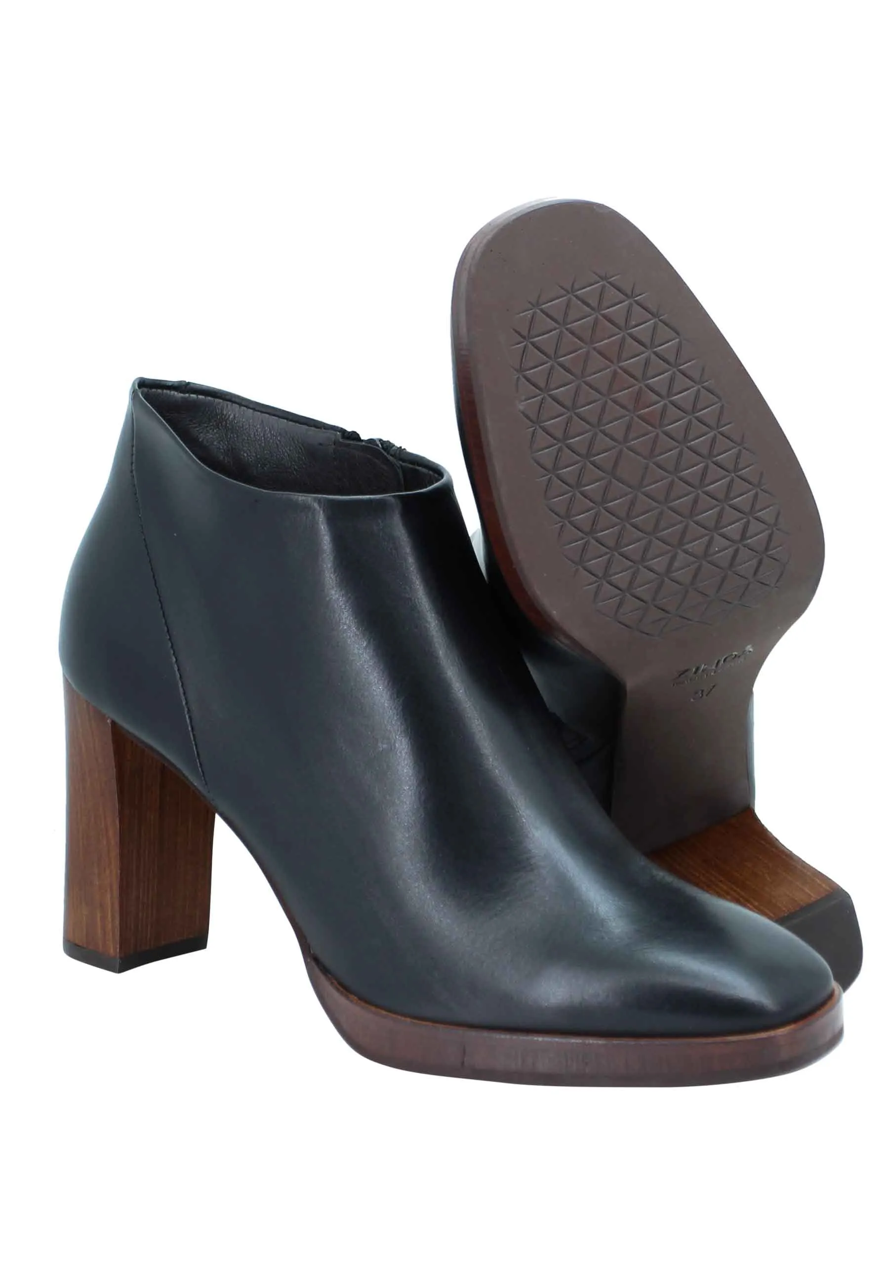 Stivaletti ankle boot donna in pelle nera tacco alto e plateau