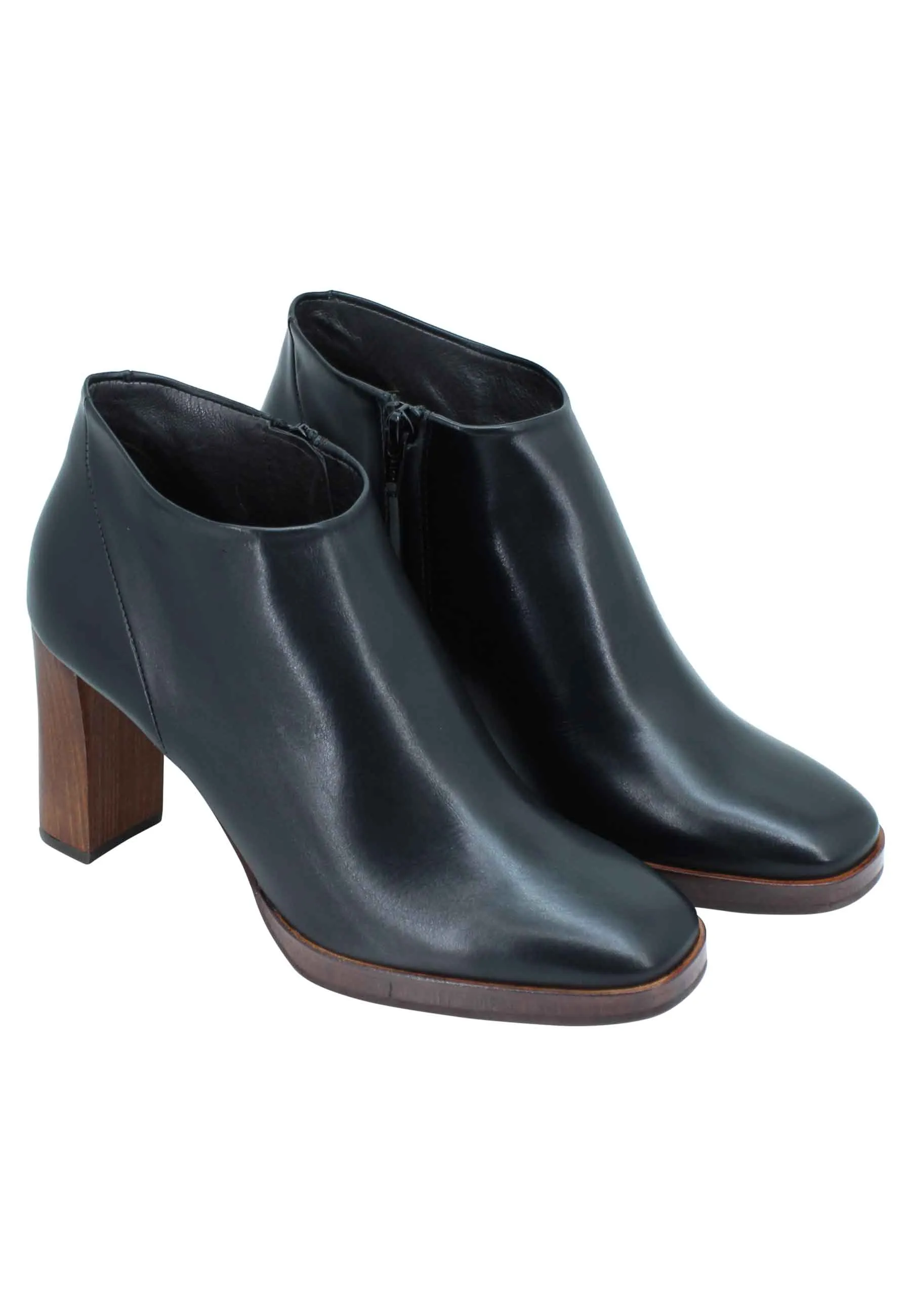 Stivaletti ankle boot donna in pelle nera tacco alto e plateau