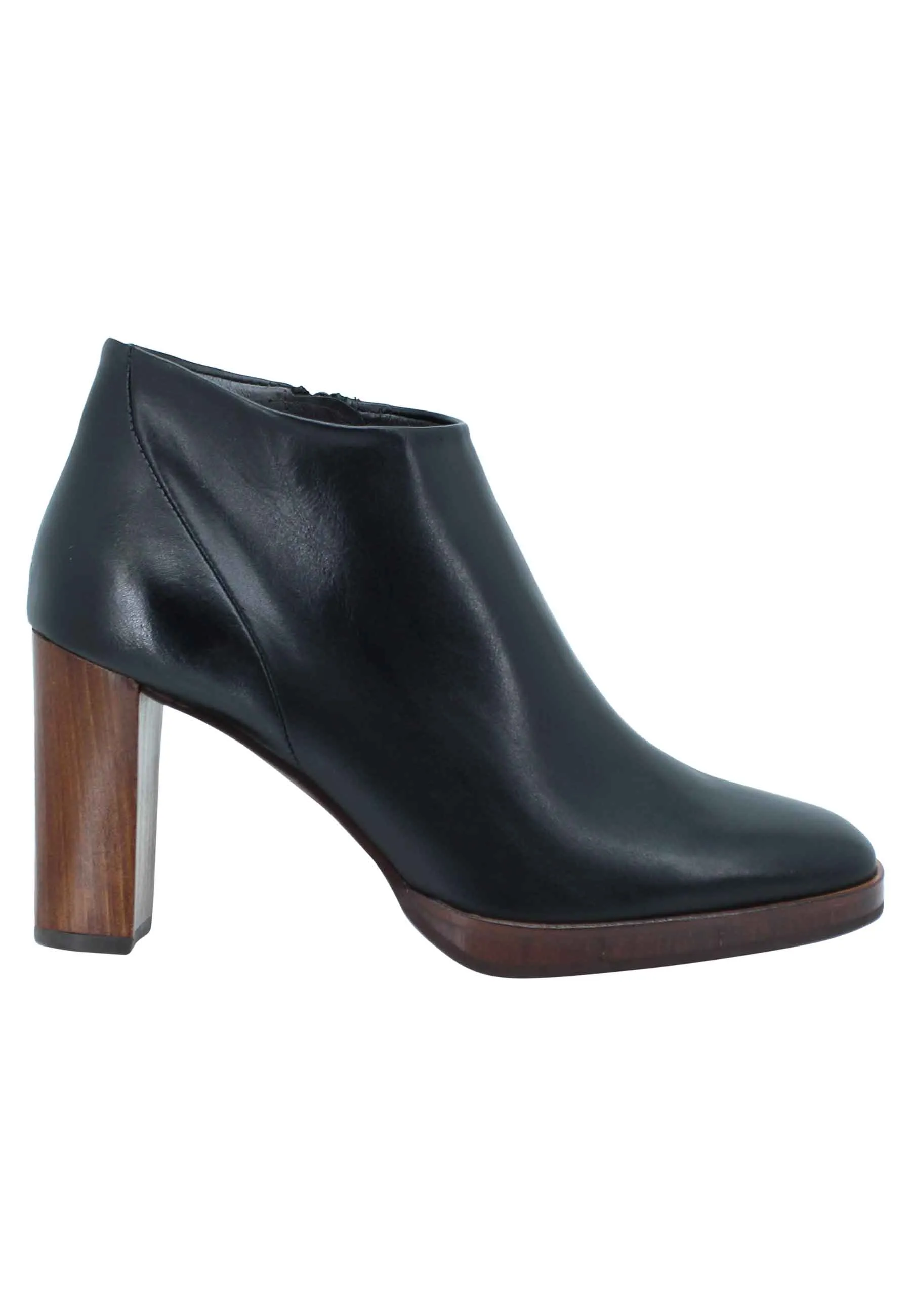 Stivaletti ankle boot donna in pelle nera tacco alto e plateau