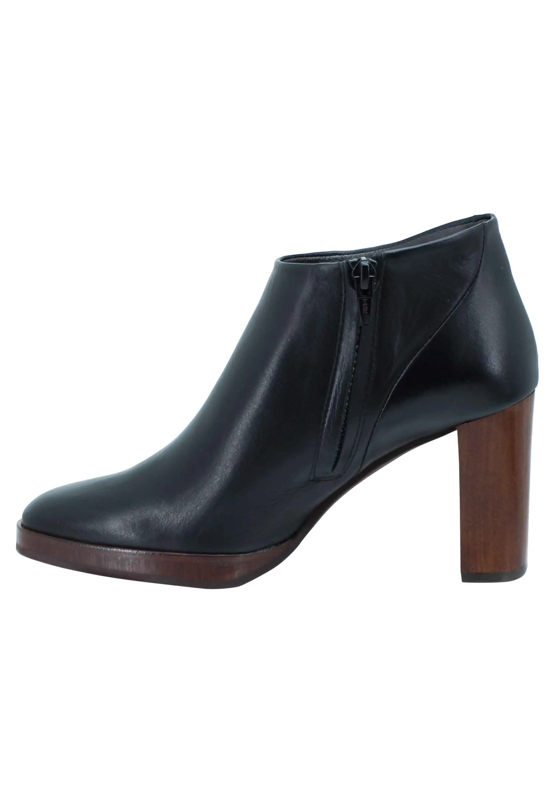 Stivaletti ankle boot donna in pelle nera tacco alto e plateau