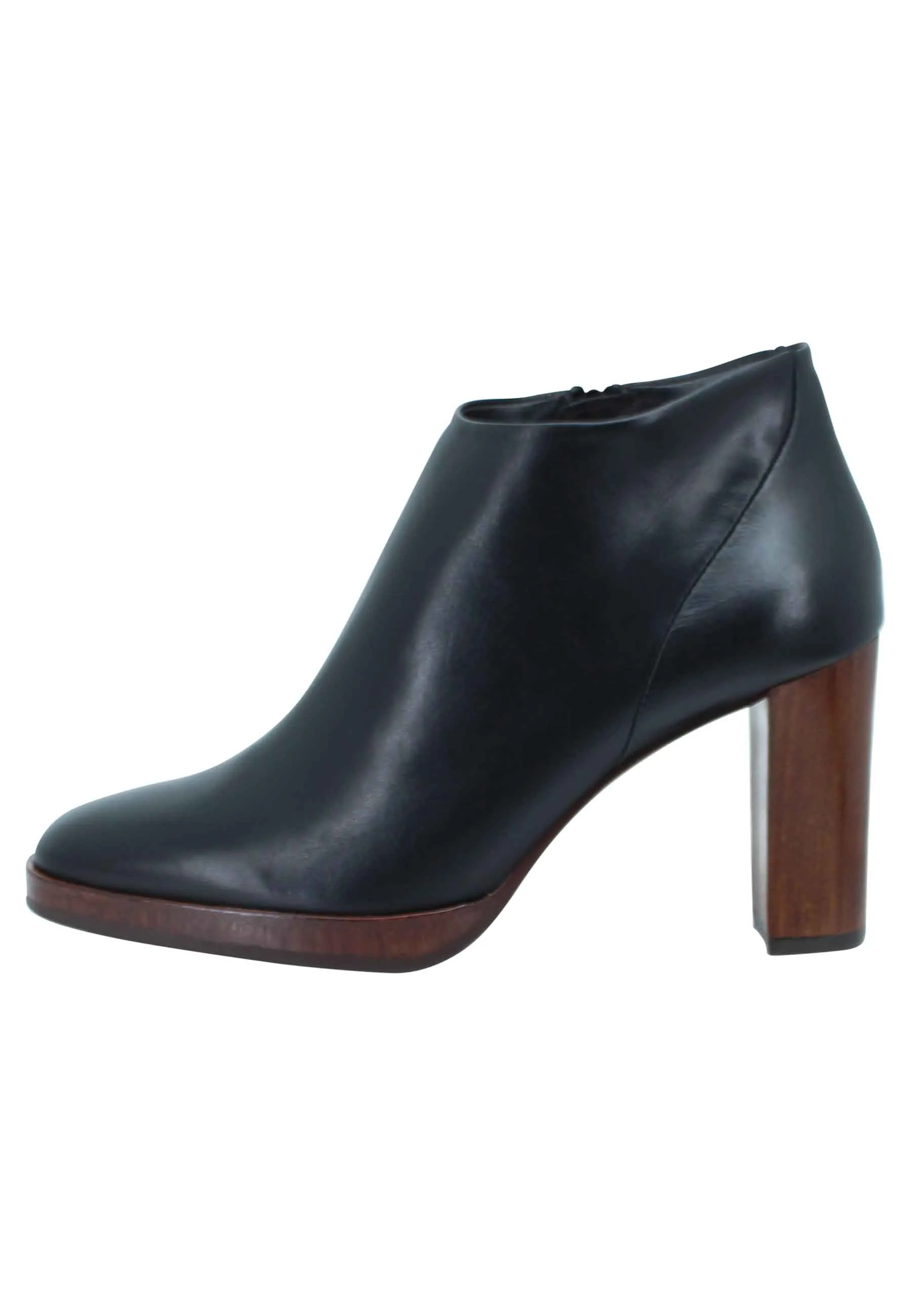 Stivaletti ankle boot donna in pelle nera tacco alto e plateau