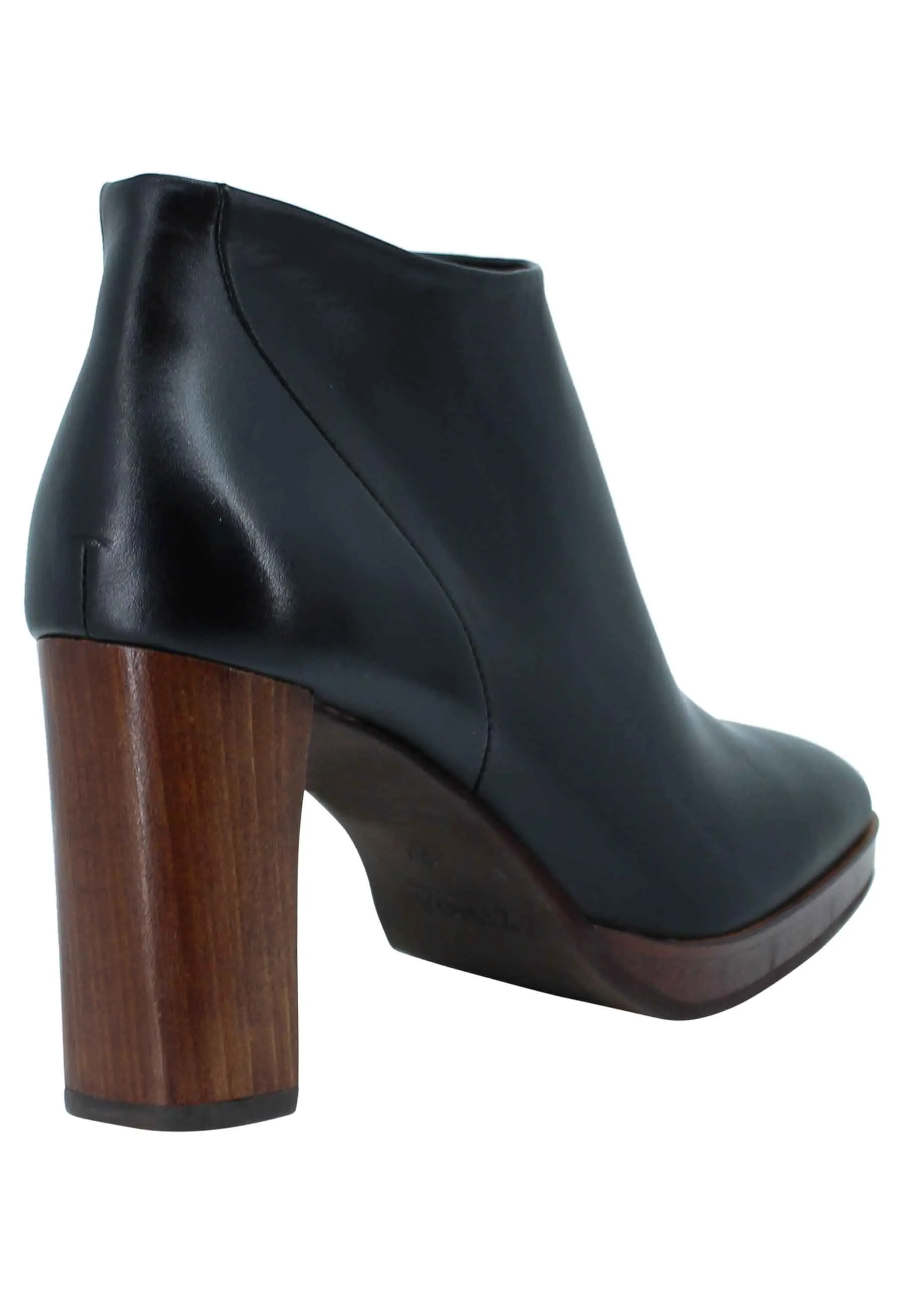 Stivaletti ankle boot donna in pelle nera tacco alto e plateau