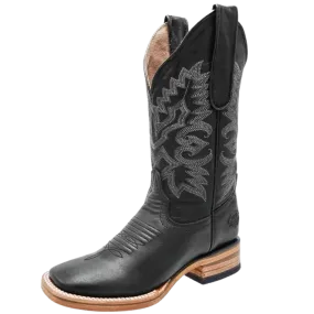 Women's Plain Black Leather Square Toe Rodeo Boot