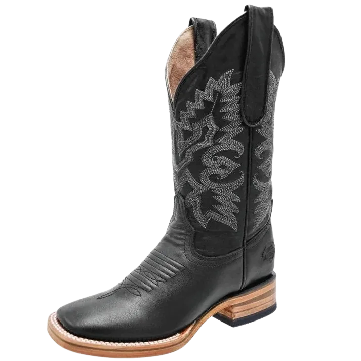 Women's Plain Black Leather Square Toe Rodeo Boot