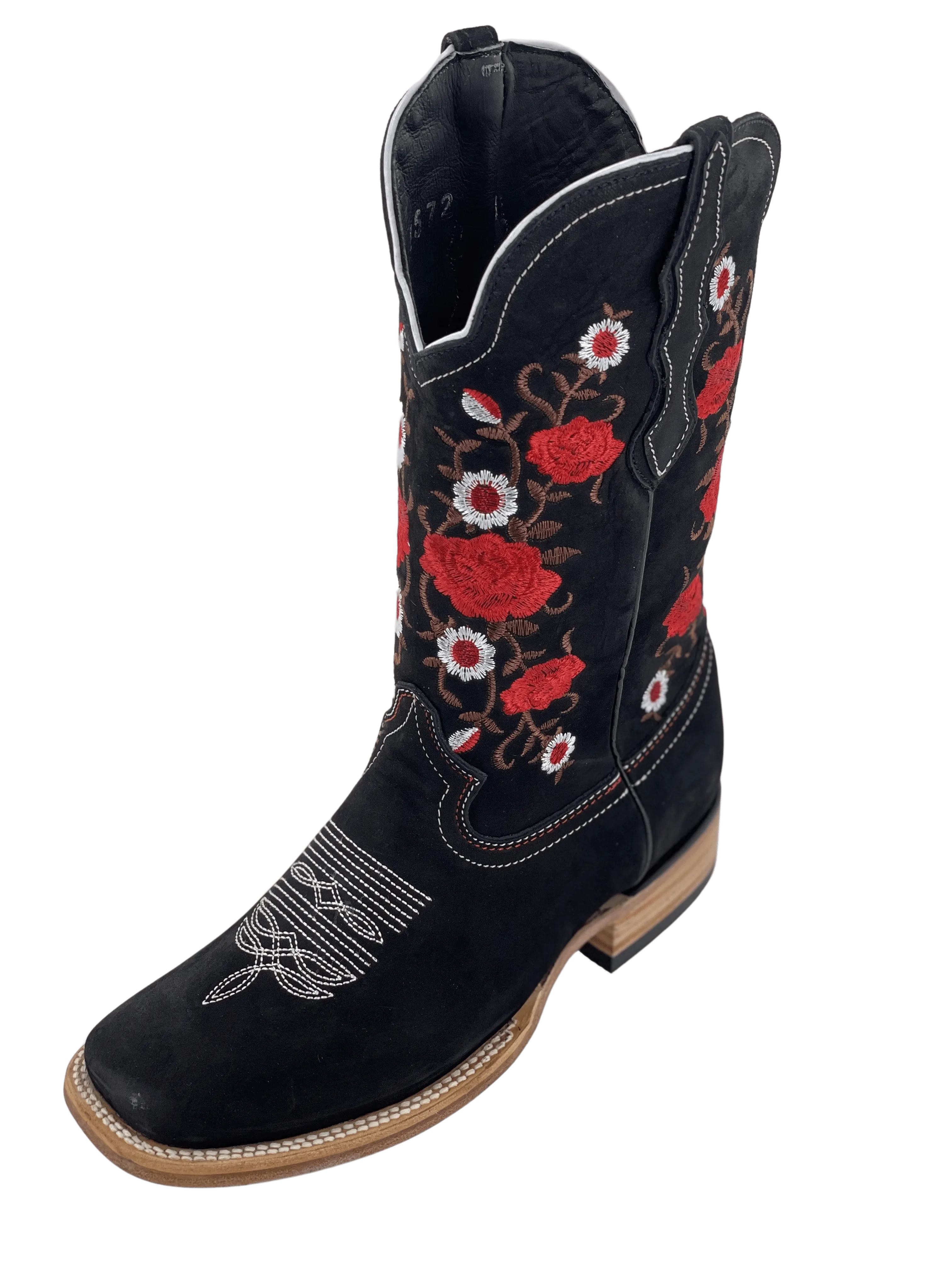 Women’s Red Rose Nobuck Black Square Toe Rodeo Boot