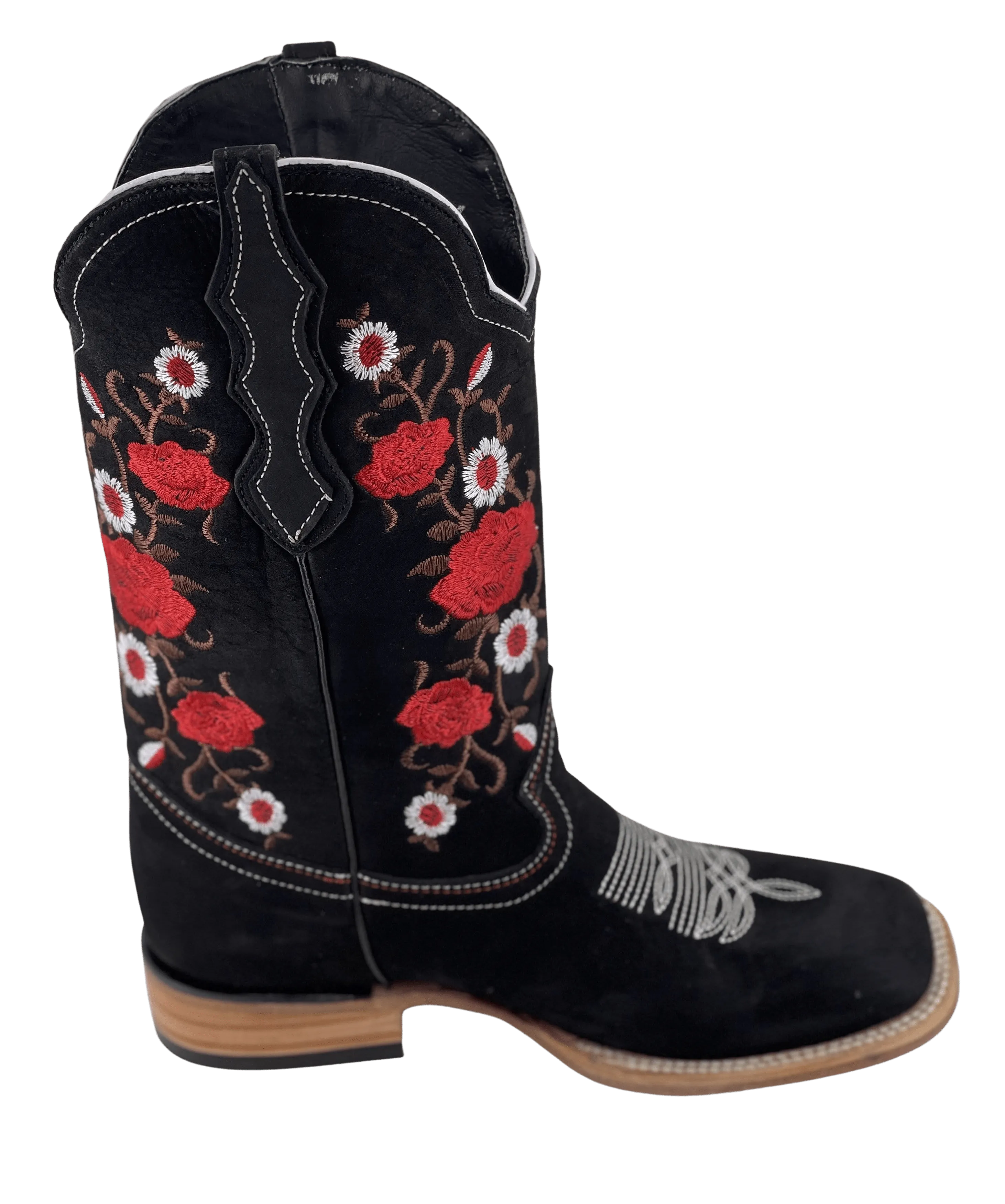 Women’s Red Rose Nobuck Black Square Toe Rodeo Boot